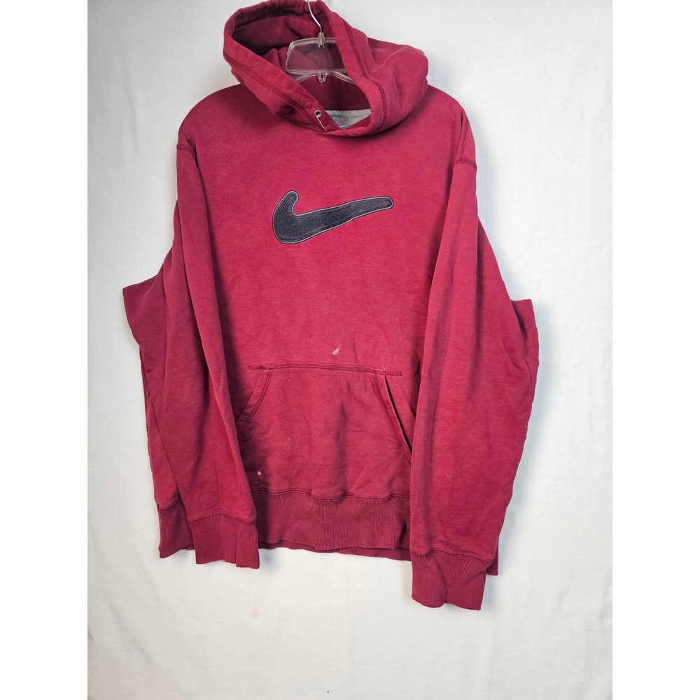 Nike Swoosh Pullover Hoodie Mens XXL Burgundy Red Fleece Sweatshirt Logo